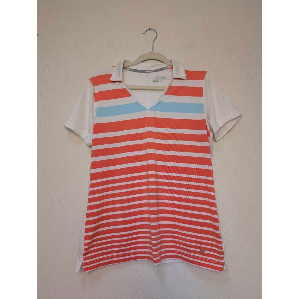 Nike Womens Striped Dri-Fit Tour Performance Collared Golf Polo Multicolor Large